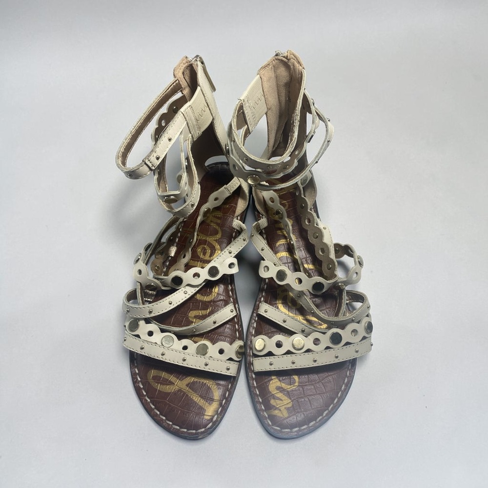 Sam Edelman Cream Leather Scalloped Studded Gladiator Sandals Size 9